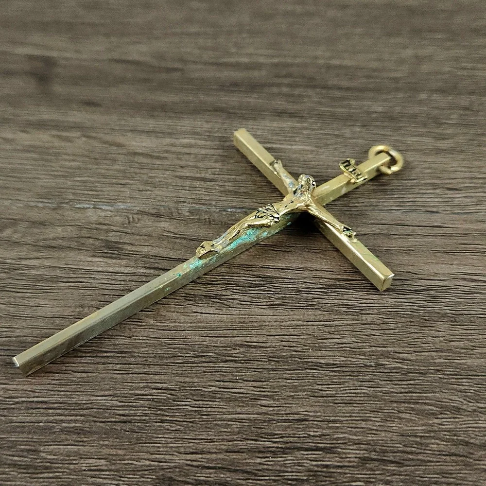 Large Vintage INRI Crucifix Pendant 3.5